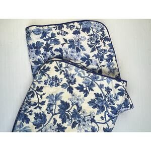 Laura Ashley Betina Blue and White Pillow Shams 28 x 24 Padded Front Cottage USA